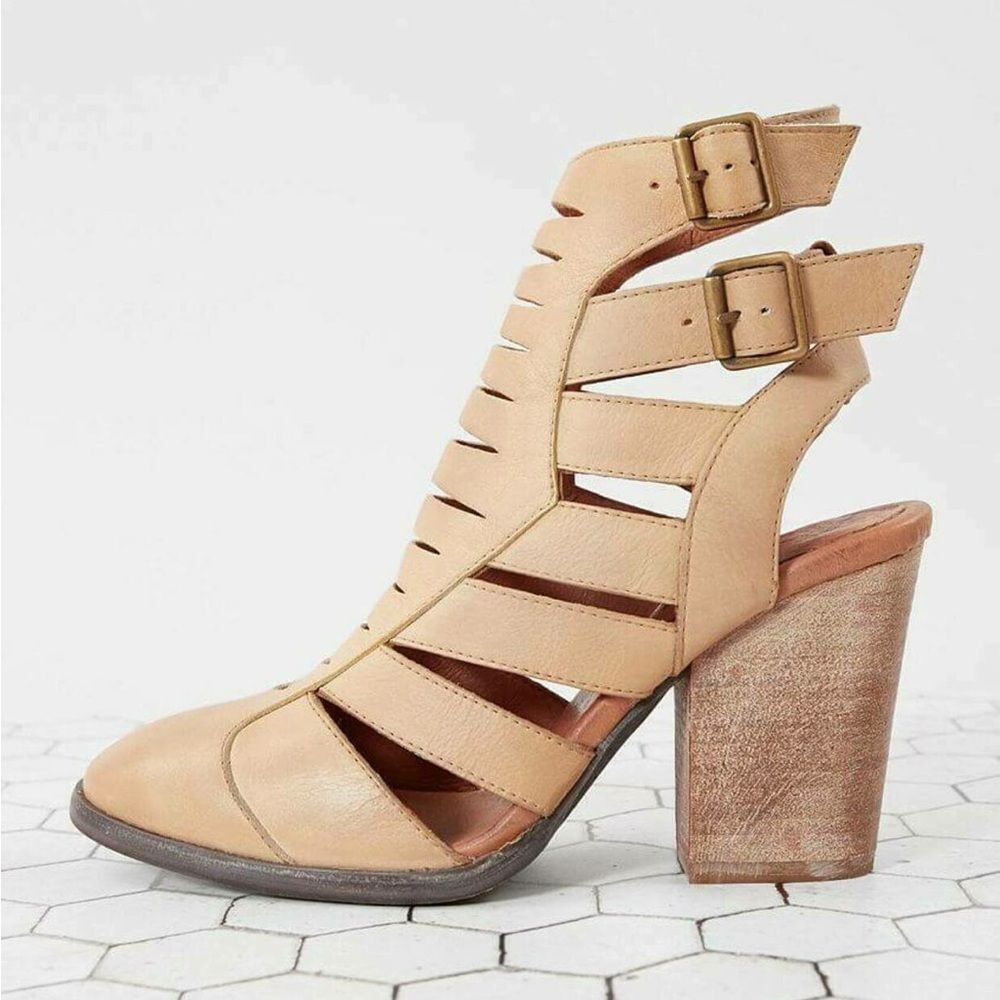 Free People Booties Hayes Leather Rustic Heeled Strappy Sandal EU 41 size 11
